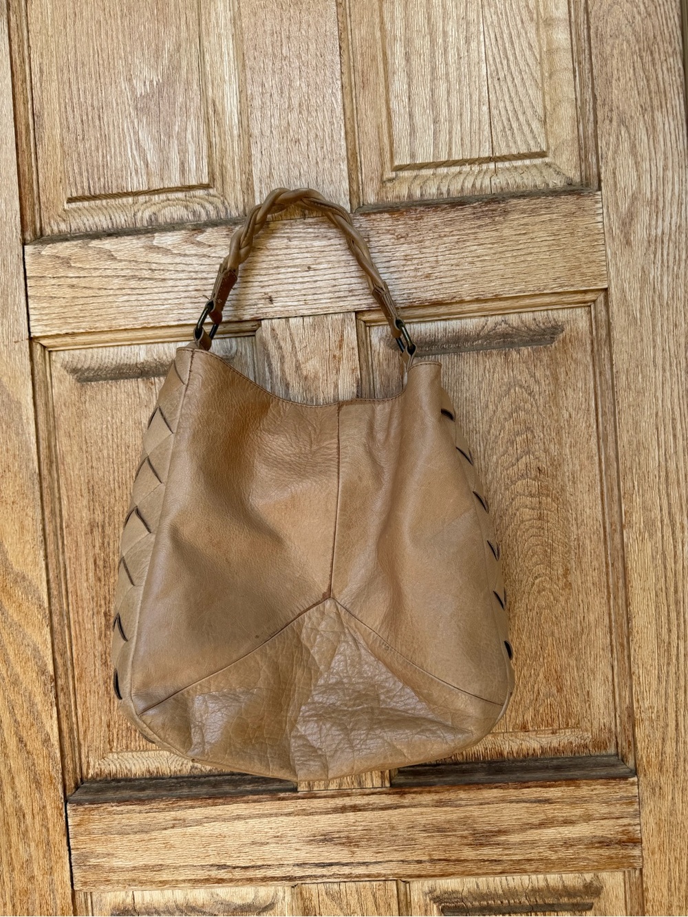 Miss Albright Tan Braided-Handle Leather Hobo